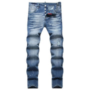 Men's ripped jeans by Simples Market in light blue denim with distressed fading and slim fit.