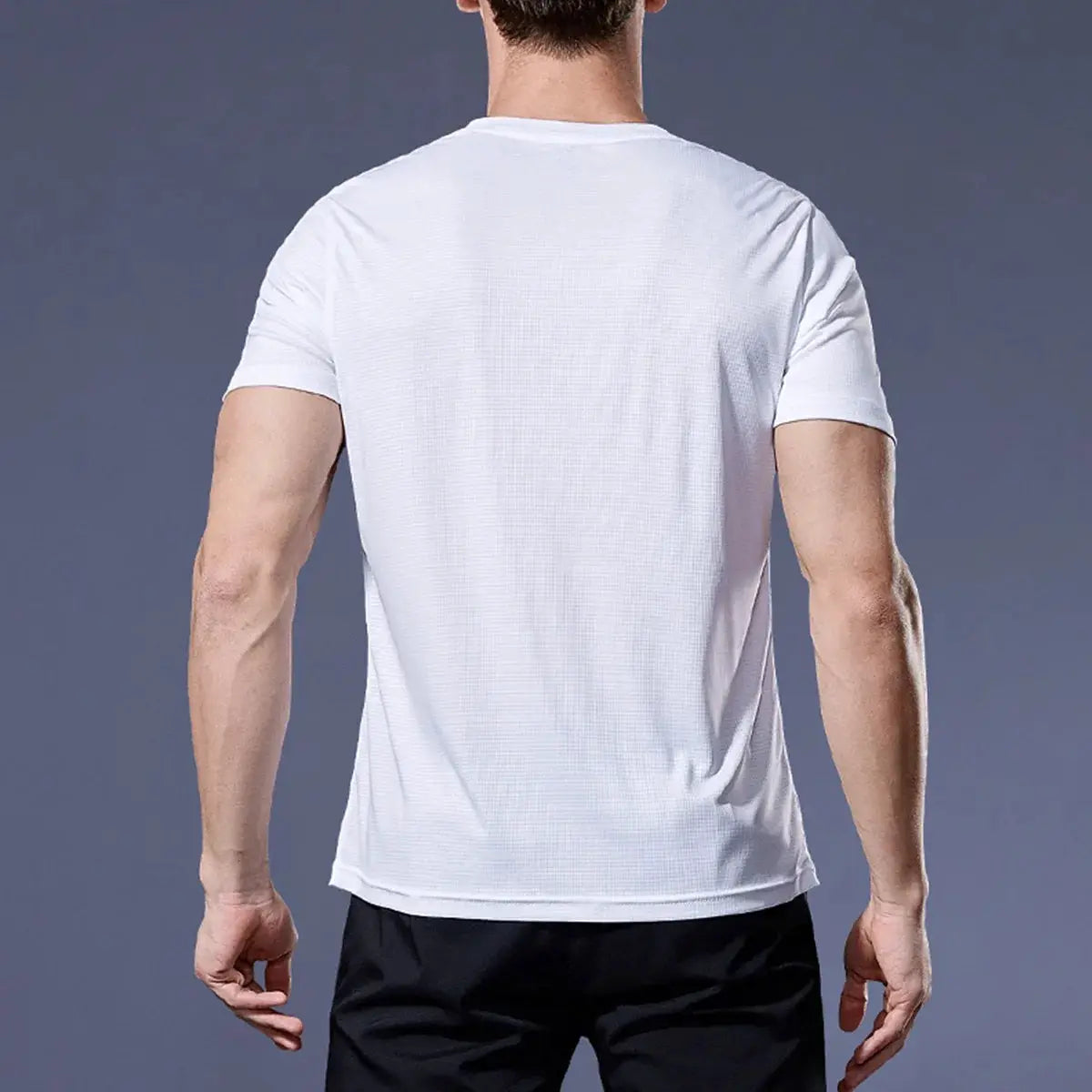 Men's Simples Market white quick-dry short-sleeve sports t-shirt, breathable, loose fit, back view