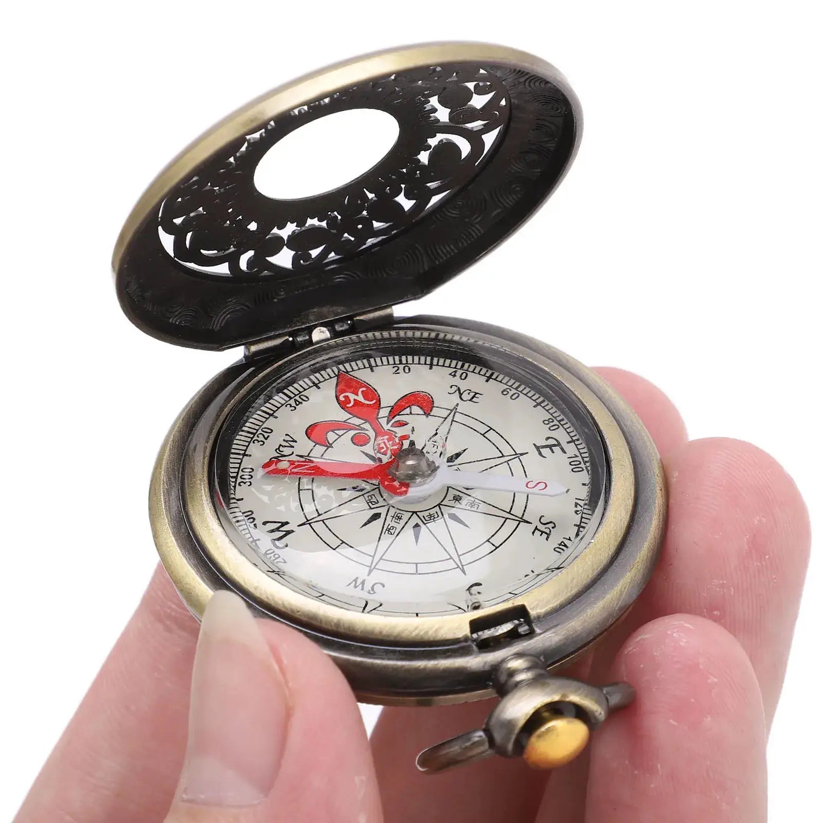 Compass by Simples Market brass pocket compass for outdoor camping with ornate lid and waterproof design