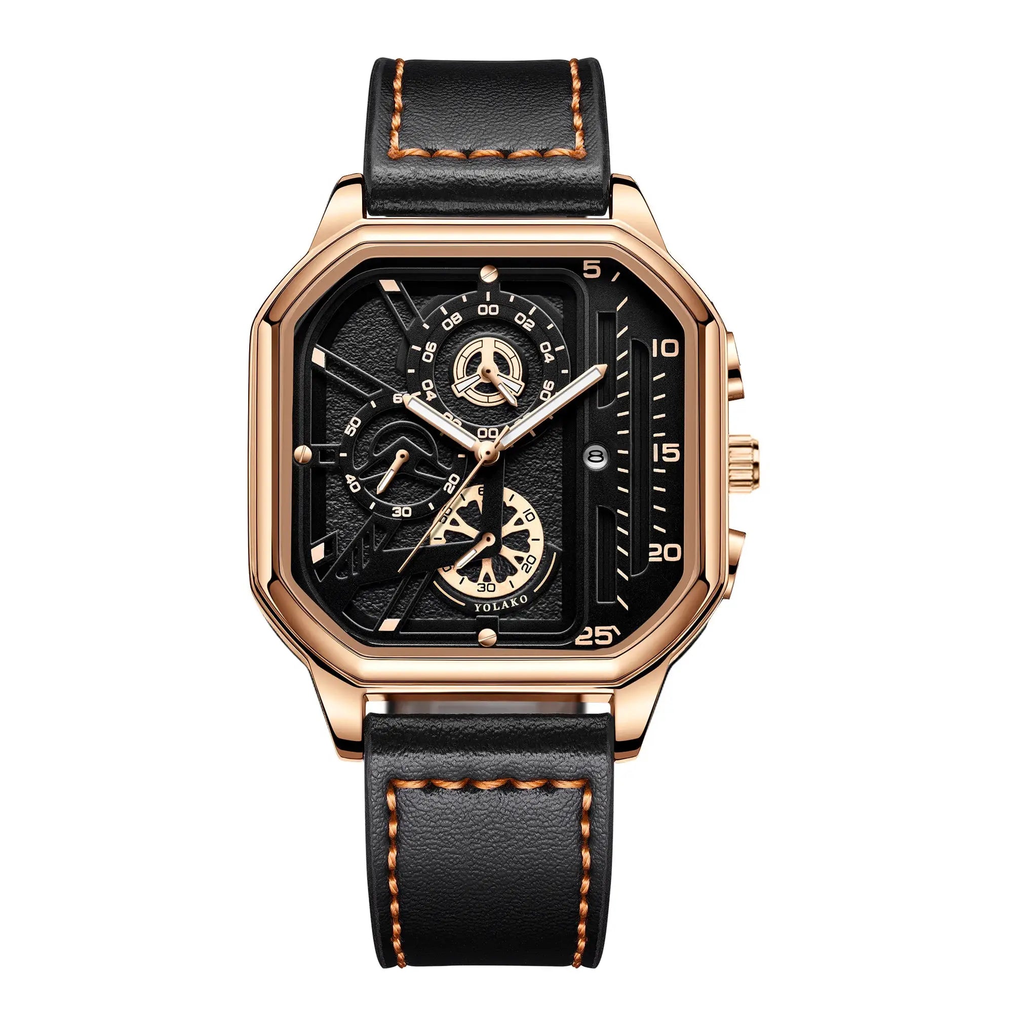 Yolako Luxury Big Dial Mens Square Watch With PU Leather Strap Alloy Case For Casual And Sports