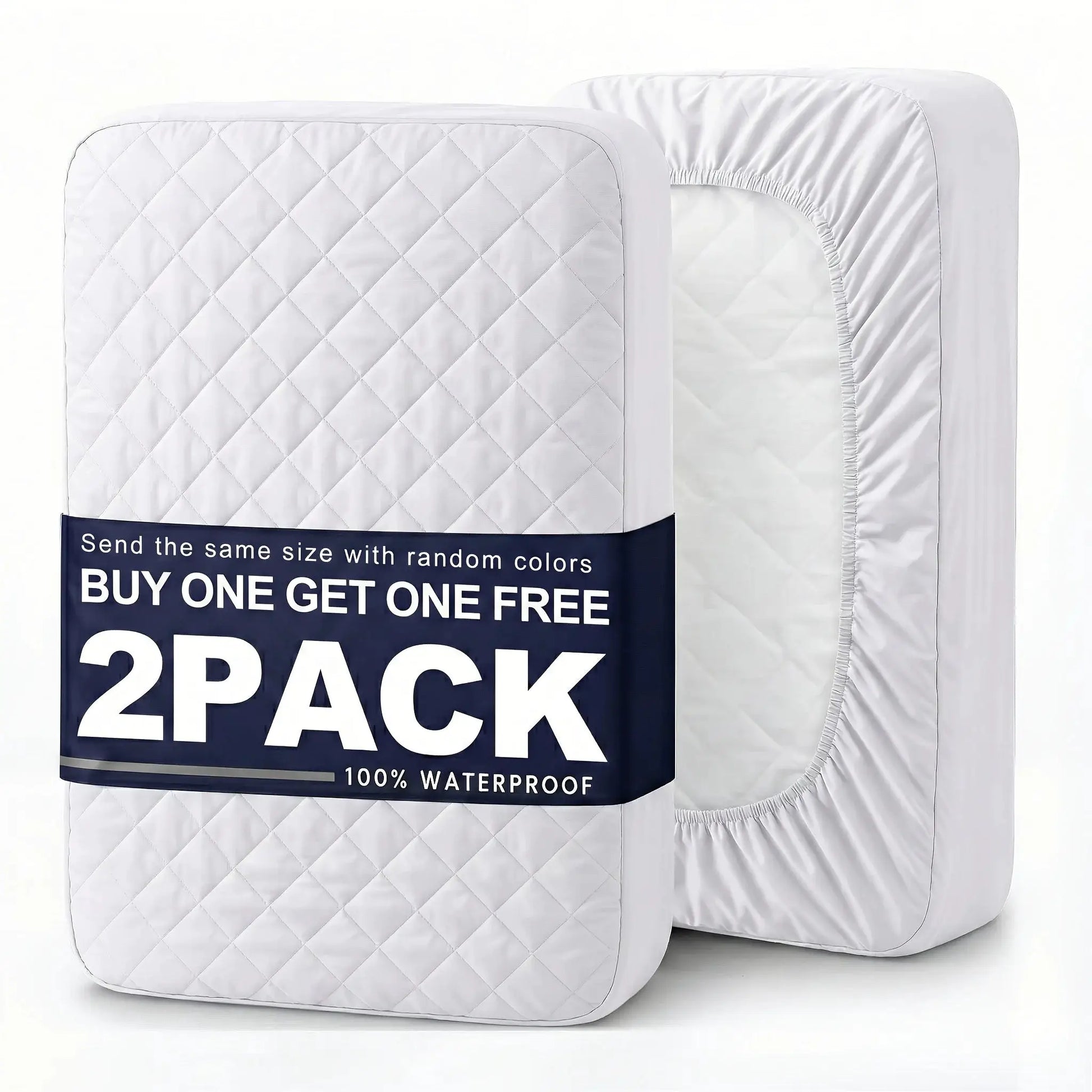 2-pack white quilted waterproof mattress cover; stain- and wrinkle-resistant