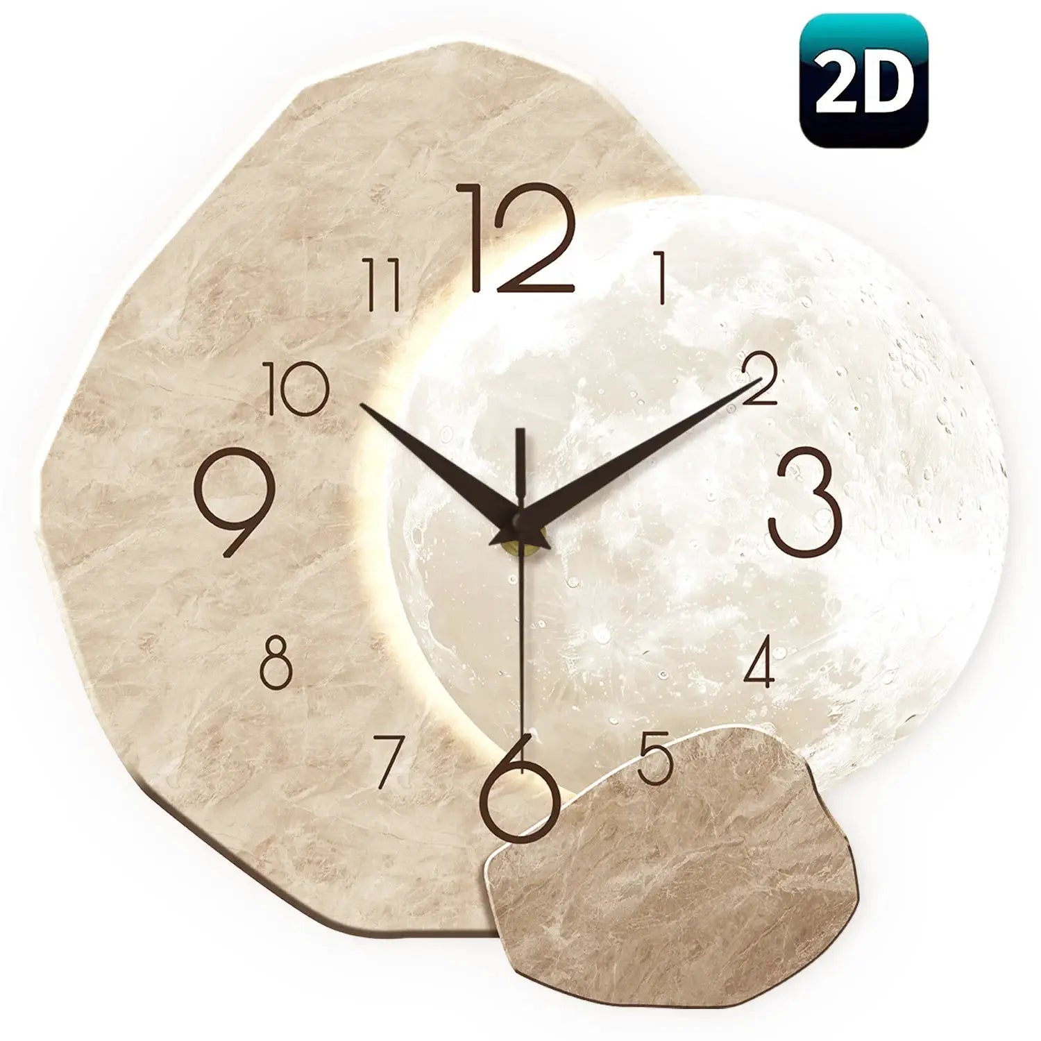 Wall clock by Simples Market: modern moon-design, wooden finish with silent quartz movement