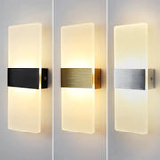 LED acrylic wall light set of 3 in black, bronze, and silver finishes; wall-mounted ambient lighting