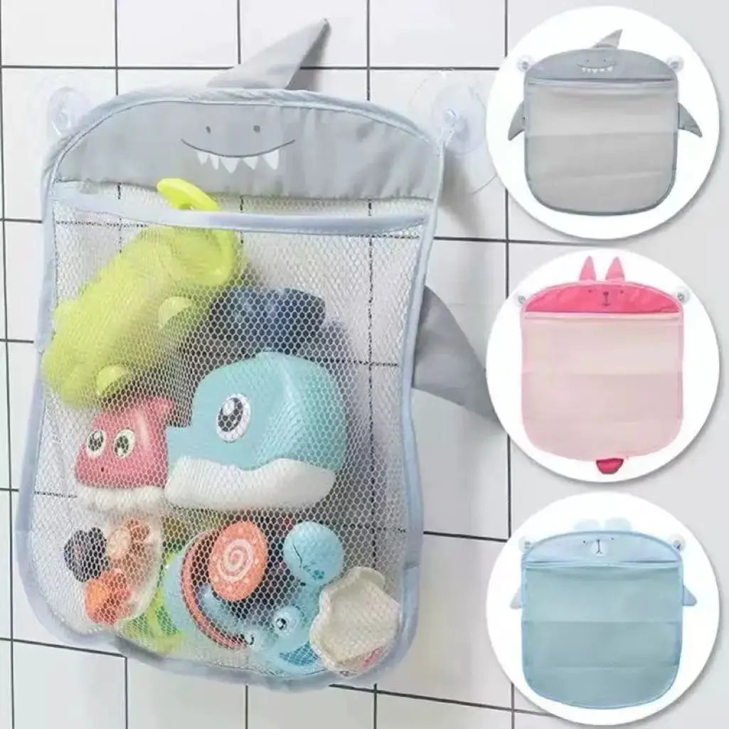 White Baby Bath Toys Storage Mesh Bag With Strong Suction Cups For Kids Toddlers Bathroom Organizer