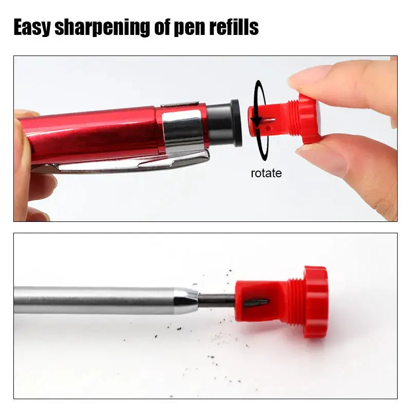 6Pcs metal carpenter pencil set with red cap and built-in sharpener, 2.8mm