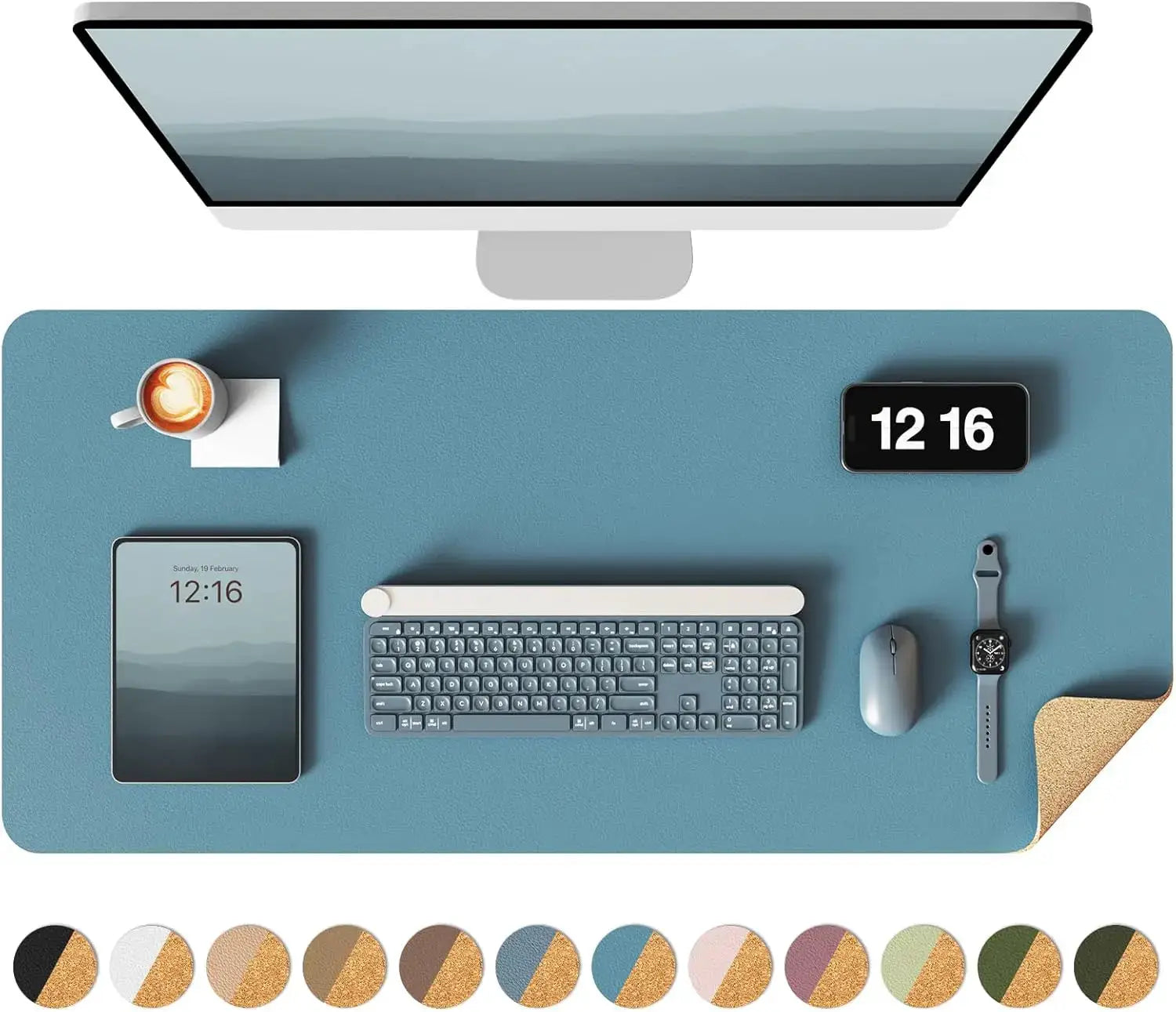 Double Sided Desk Pad Leather And Cork Desk Mat Waterproof Large Mouse Pad For Office And Home