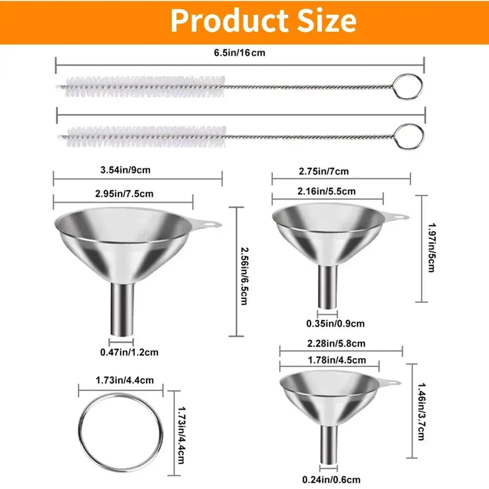 3 Pcs Stainless Steel Kitchen Funnels Set Food Grade 304 Stainless Steel For Filling Bottles Essential Oils Spices