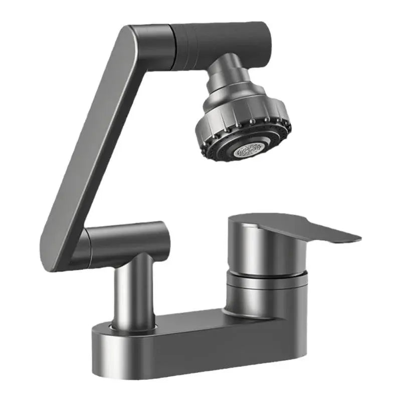 Wash basin faucet by Simples Market, brushed stainless finish with rotating spray nozzle