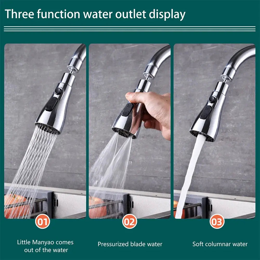 Simples Market 3-in-1 kitchen faucet extender, chrome, 360° pull-out spray with three modes