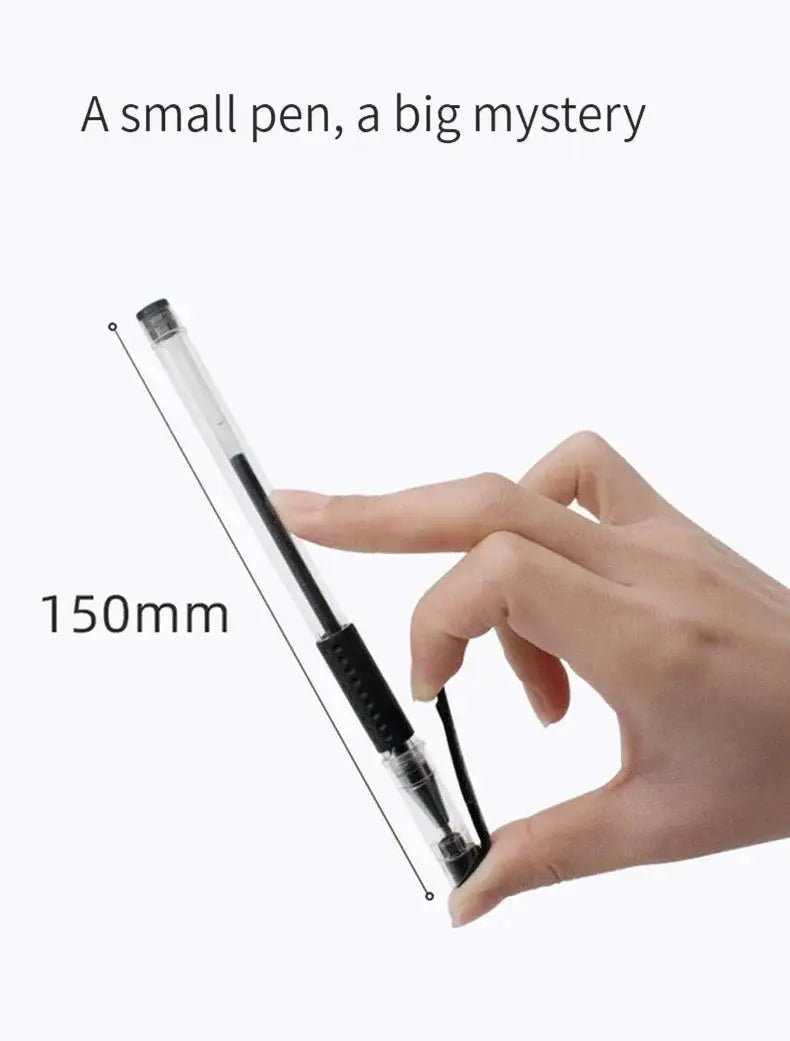 Simples Market gel pen with transparent barrel and black grip, held by hand, 150mm length