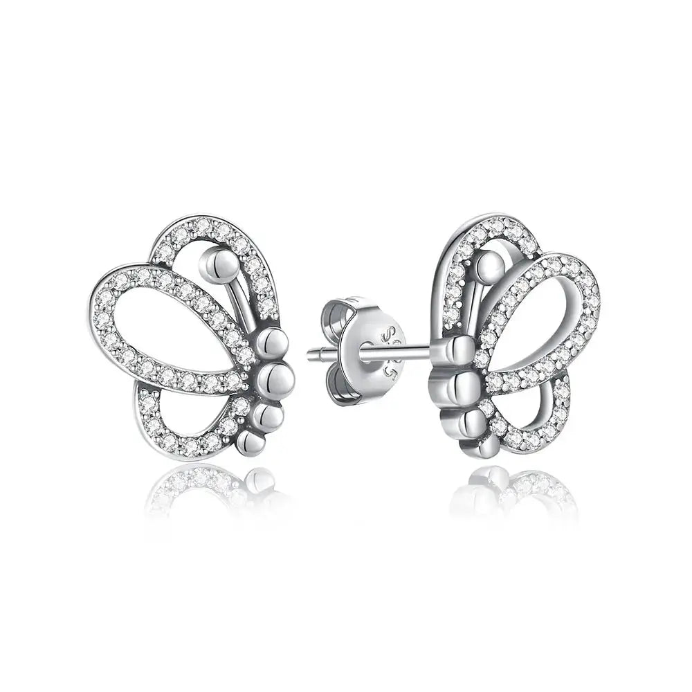 925 Sterling Silver Stud Hoop Earrings For Women Crystal Zircon Rose Gold Crown Heart Infinity Bee Design Jewelry