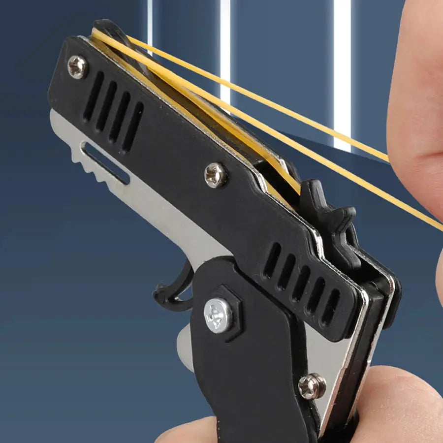 Metal Burst Rubber Band Toy Mini Folding Launcher With Keychain And 60 Rubber Bands Ideal Christmas Gift