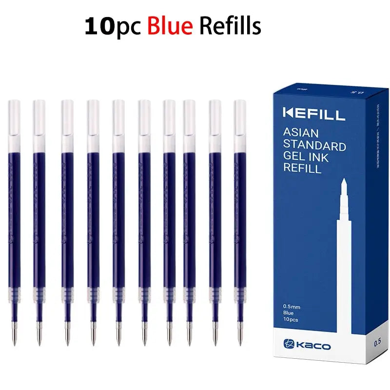 KACO blue gel pens set with white caps and transparent grips, 12 pens