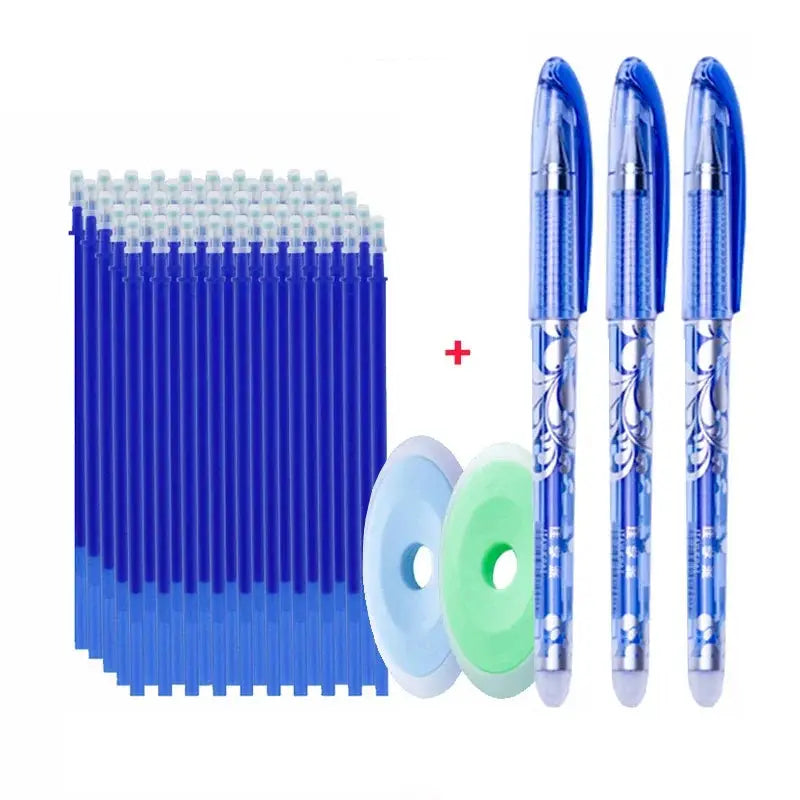 55pcs blue erasable gel pen set with 0.5mm tips and refill rods