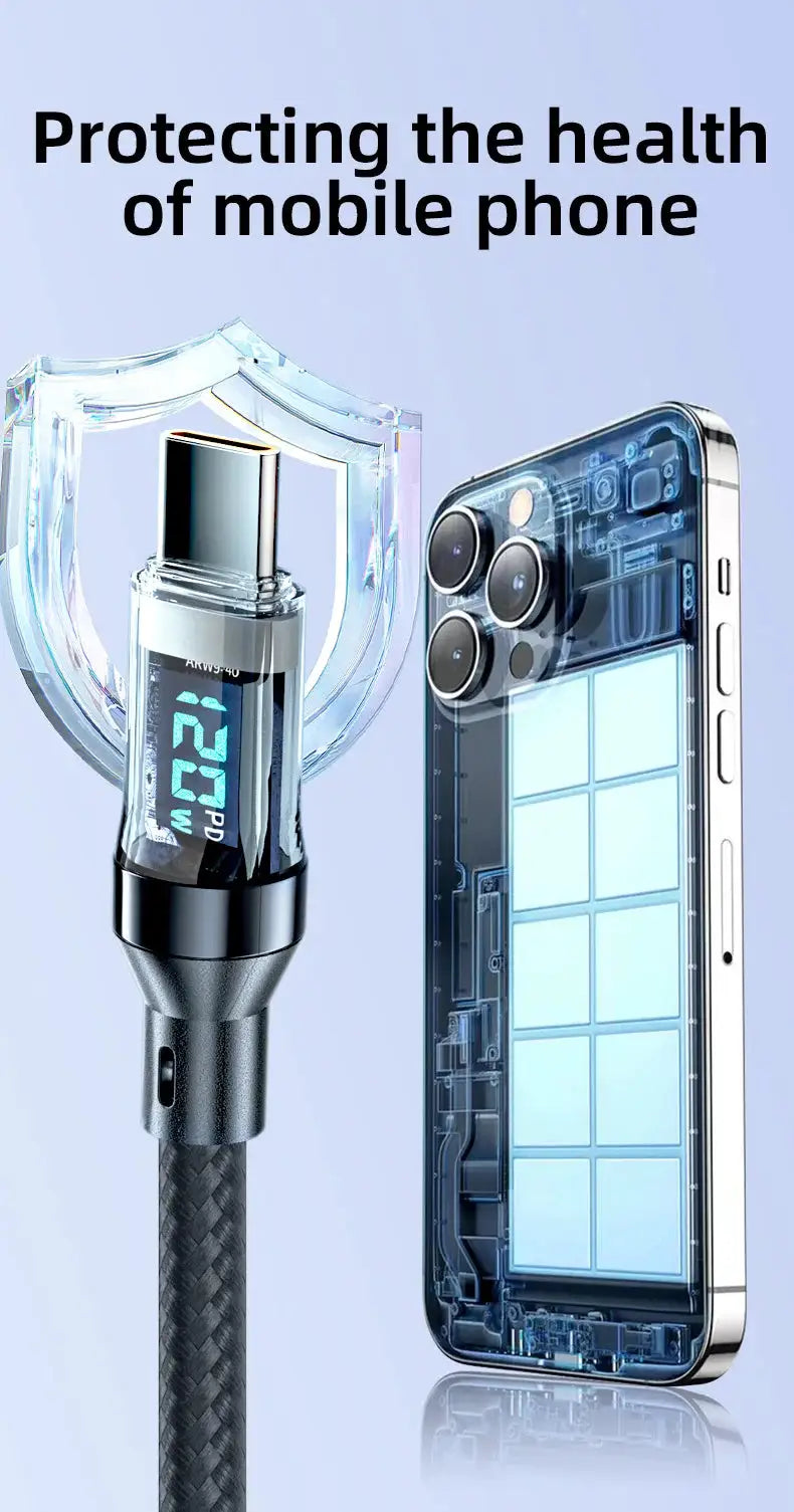 OOZCC LCD watt-display USB A to Lightning charging cable, up to 120W fast charging for iPhone 14 Pro