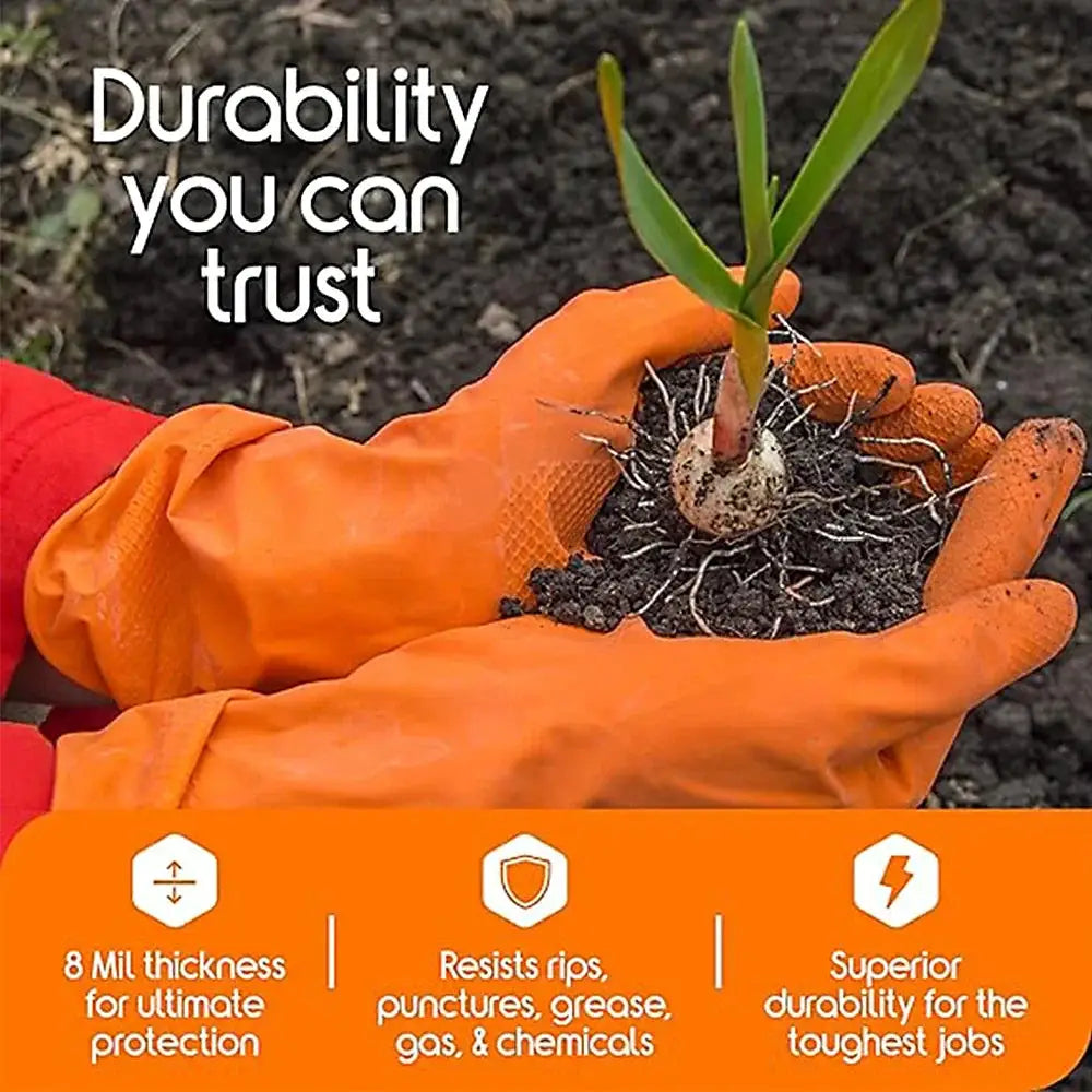 Simples Market heavy-duty nitrile gloves, 8mil extra thick with textured antislip grip, orange work gloves.