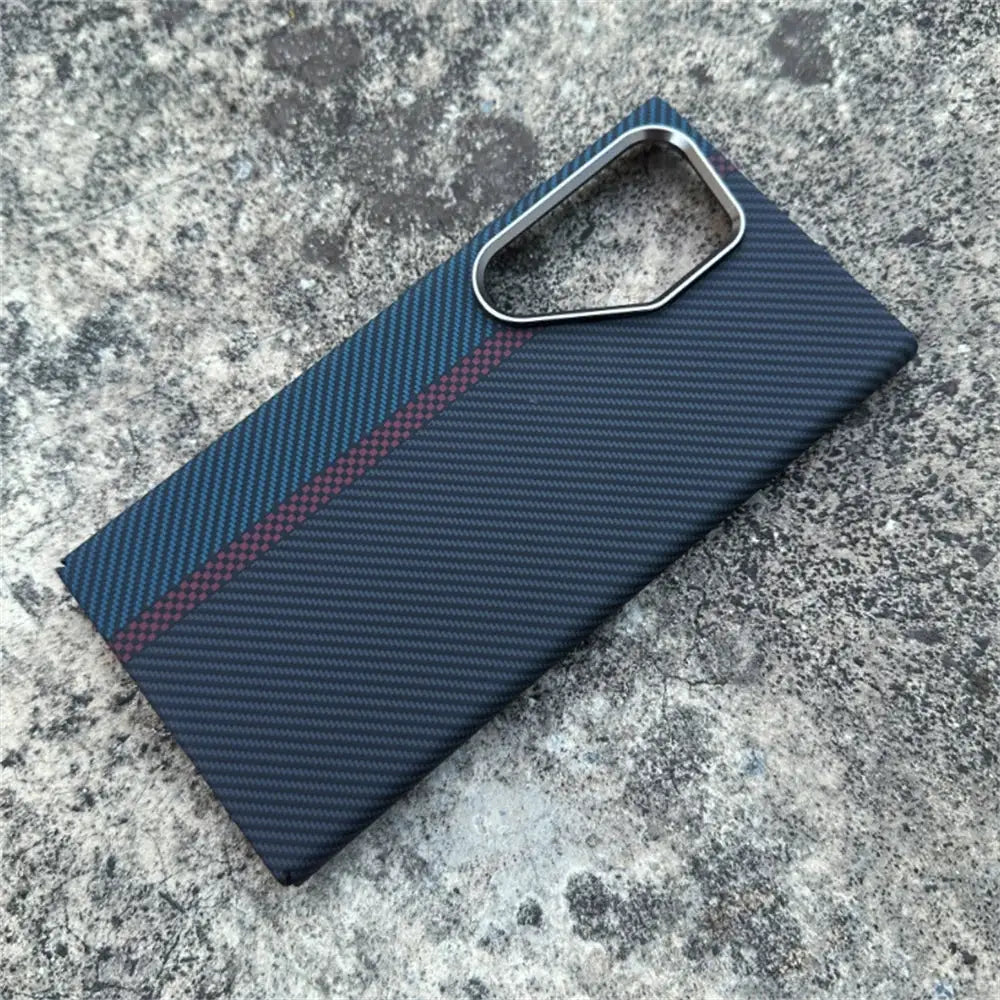 MagSafe case with dark blue Kevlar carbon fiber pattern for Samsung Galaxy S26/25/Ultra/S24 Plus