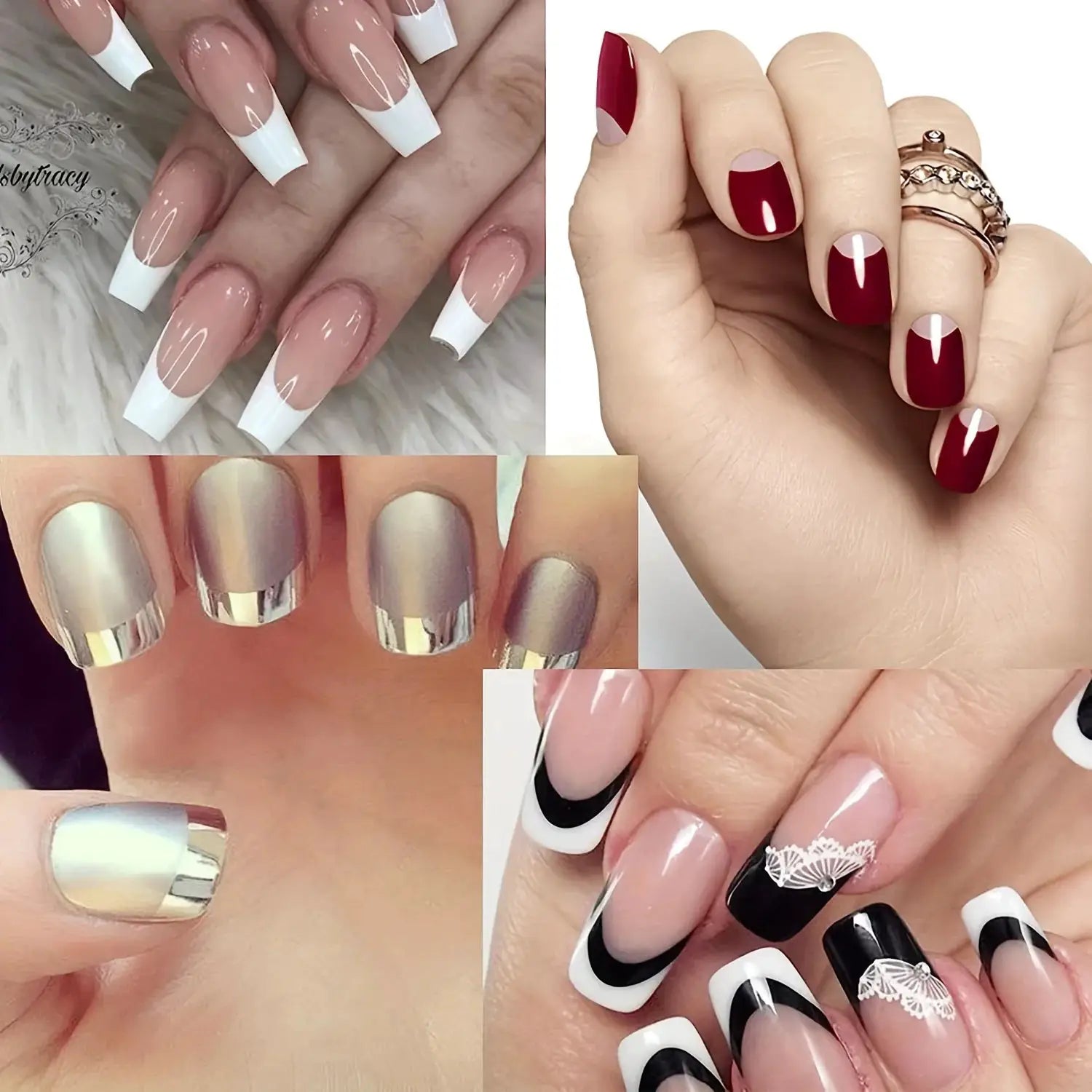 Simples Market 3Pcs French Nail Art Sticker set with white self-adhesive tips and assorted designs