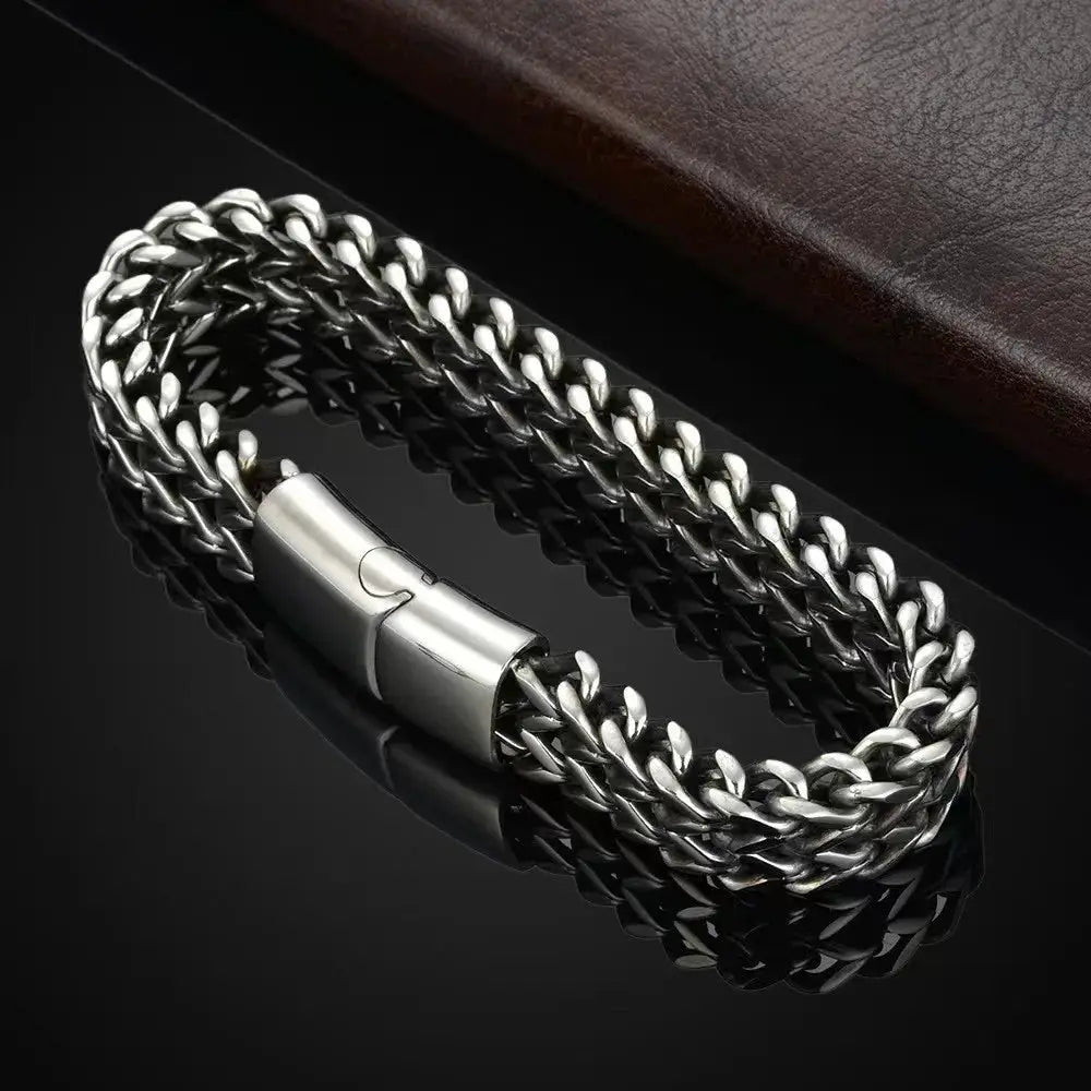 Stainless Steel Braided Double Row Front And Rear Fish Scale Bracelet With Magnetic Buckle