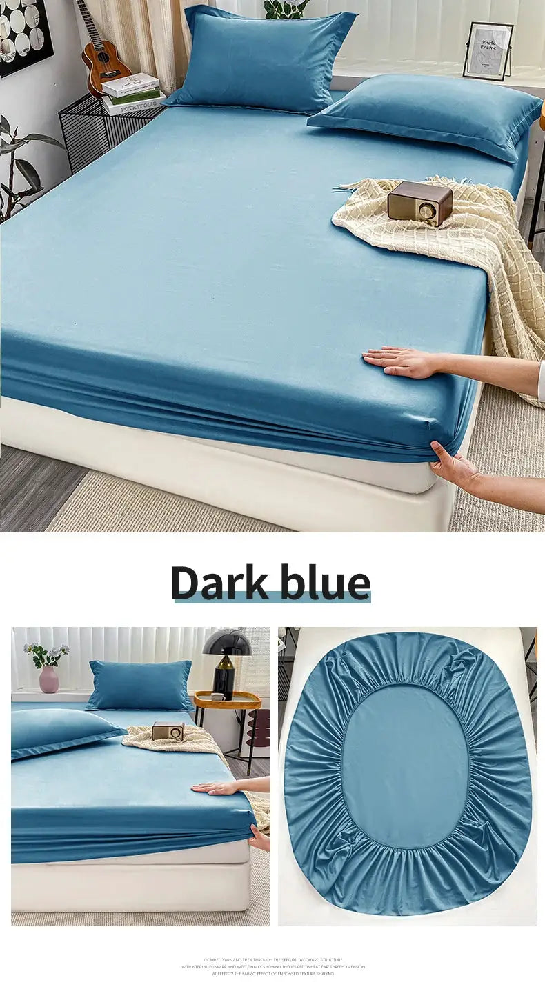Fitted bed sheet by Simples Market in dark blue with elastic anti-slip edges for single to king beds