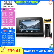 70mai Dash Cam 4K A810S with LCD display and optional external camera, black