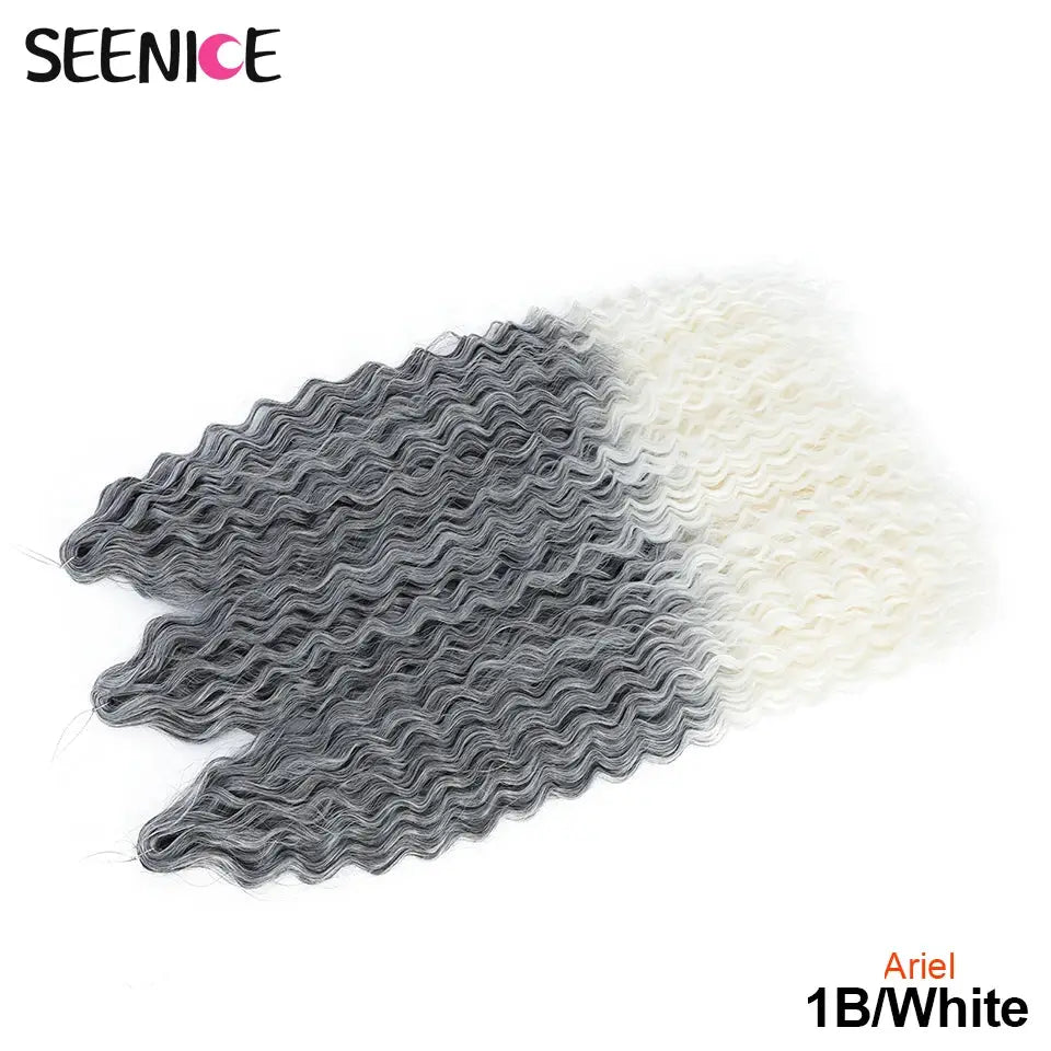 Ariel curl hair deep twist crochet extensions, 22in water wave ombre gray to white, Simples Market