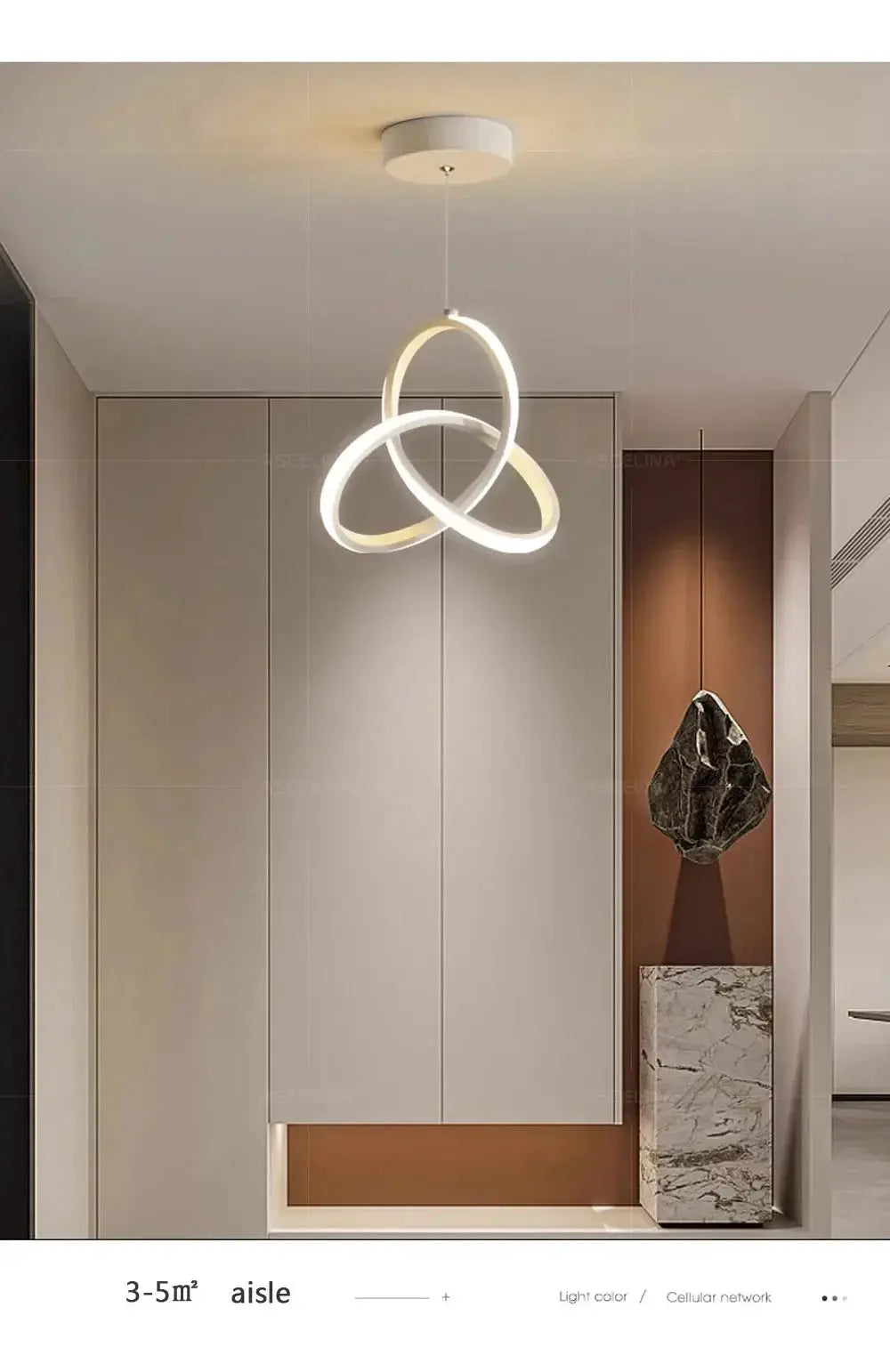 Nordic LED ceiling pendant lamp with interlocking rings, warm white light, by Simples Market