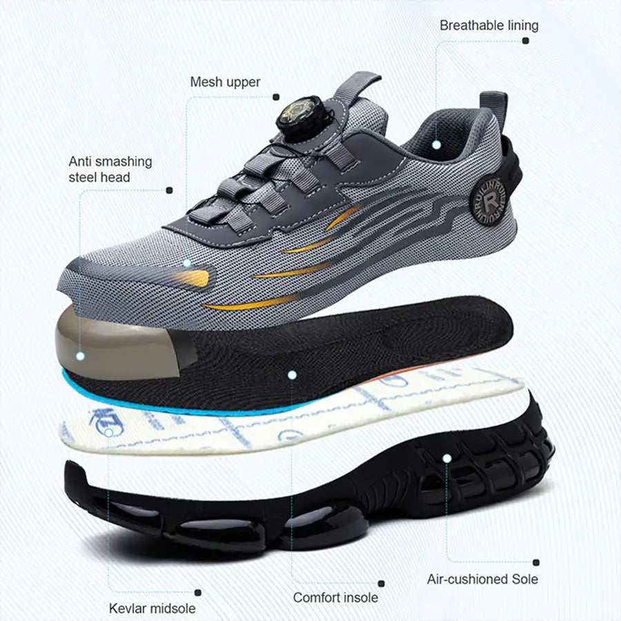 Simples Market steel-toe safety shoes for men, mesh upper with breathable lining and air-cushioned sole