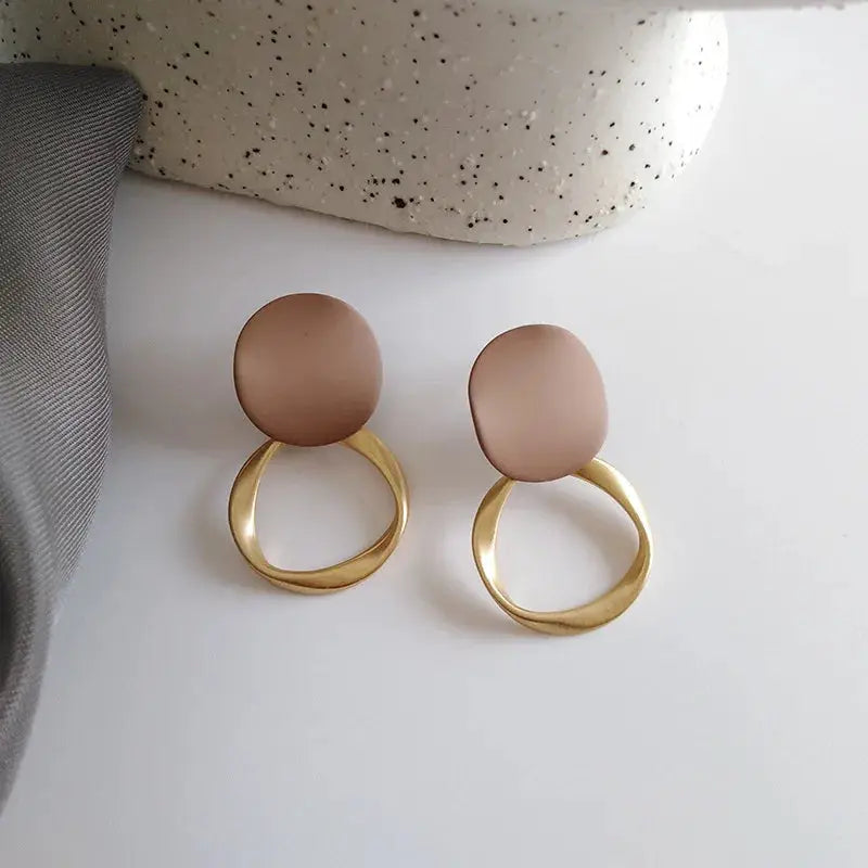 Brown Geometric Round Dangle Earrings Vintage Matte Drop Earrings For Women Girls Student Gifts Jewelry