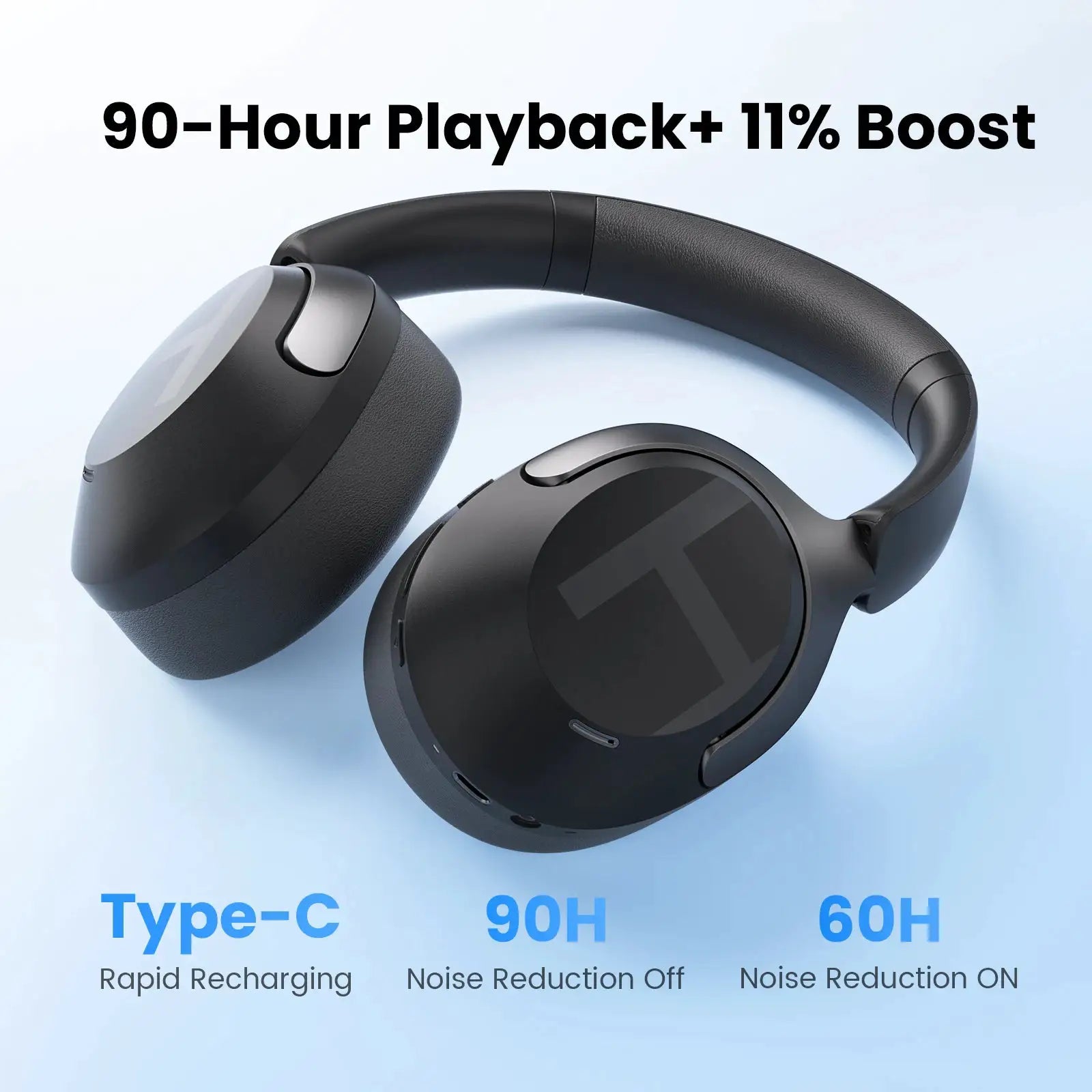 HAYLOU S40 ANC wireless over-ear headphones by Simples Market; black, Type-C rapid charging, 90H/60H battery life.
