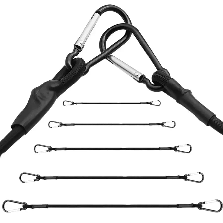Stretch bungee cords by Simples Market, set of five 8mm black elastic cords with metal hooks (30–150 cm)