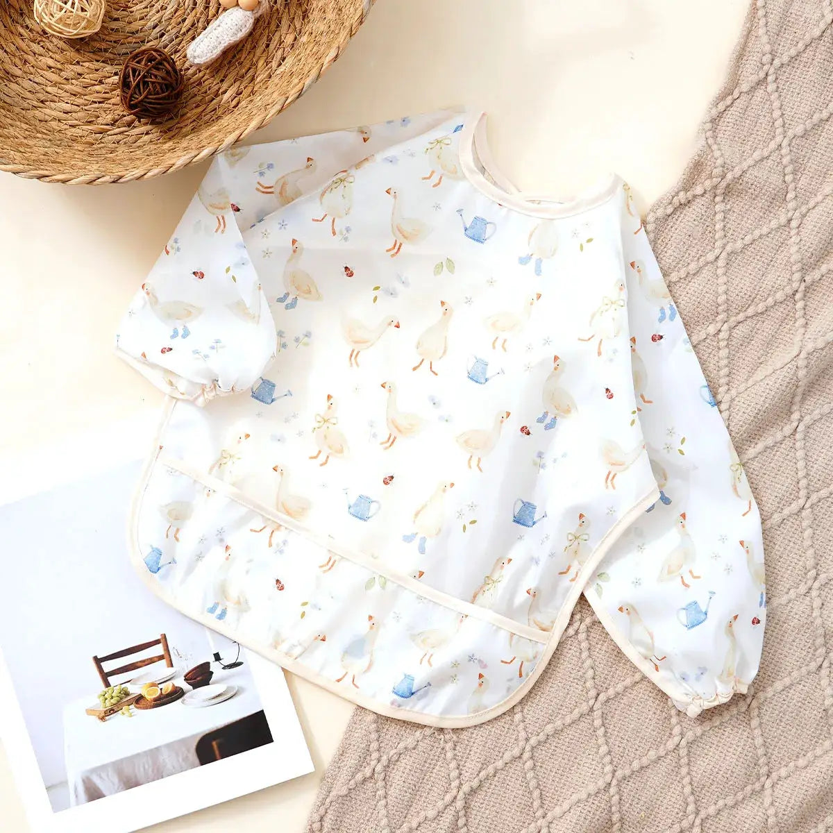 Elinfant Long Sleeve Waterproof Feeding Bibs For 1-3 Years Washable Burp Cloth Coverall Bibs Easy Clean