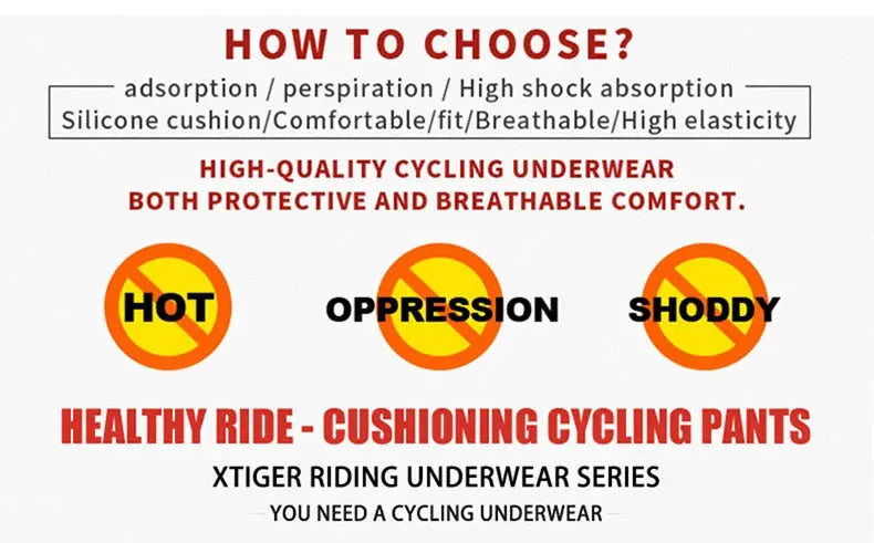 X-TIGER men's cycling underwear with 5D gel cushions, MTB boxer shorts for road and mountain biking.
