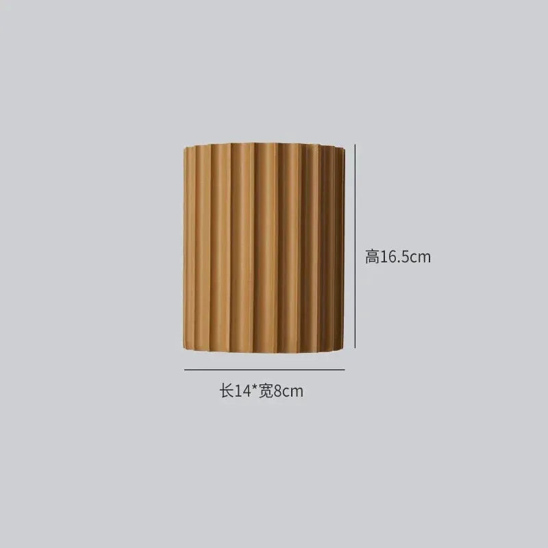 Nordic modern resin wall lamp, cylindrical ribbed wood-brown bedside wall light by Simples Market