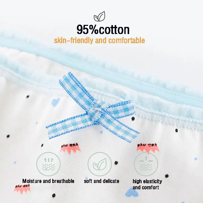 1pc women's seamless cotton underwear with blue plaid bow accent, skin-friendly fabric.