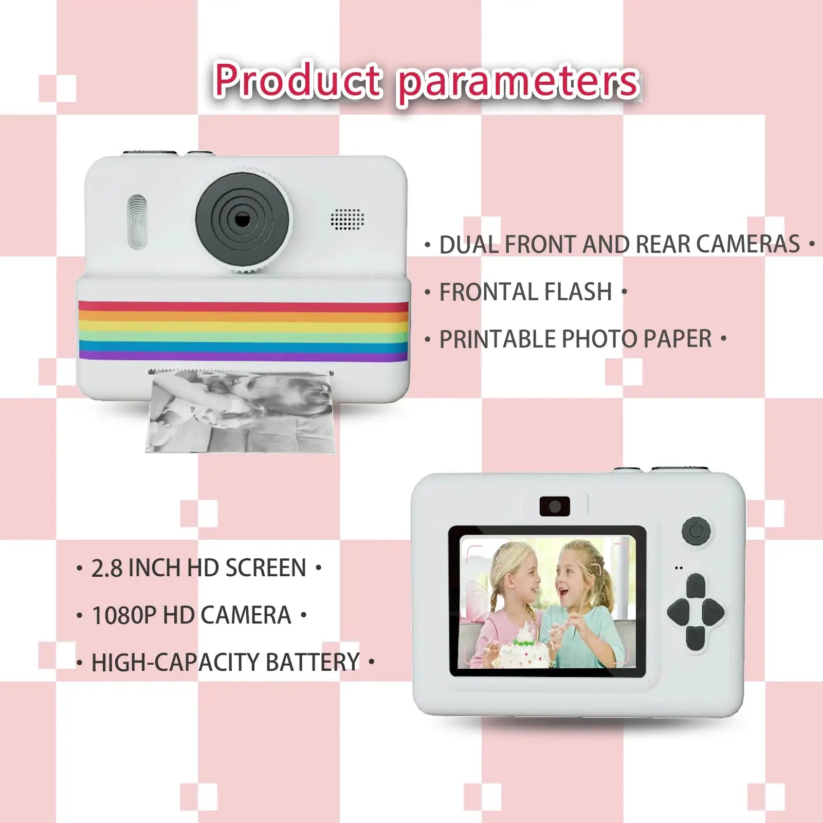 Kids Digital Camera With Mini Thermal Printer Two Point Eight Inch Screen HD Video Instant Photo Print Toy Gift