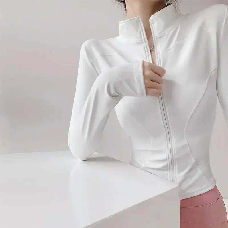 Sun Quick Drying Womens Sports Coat Slim Fit Yoga Jacket With Full Length Zipper For Running And Fitness
