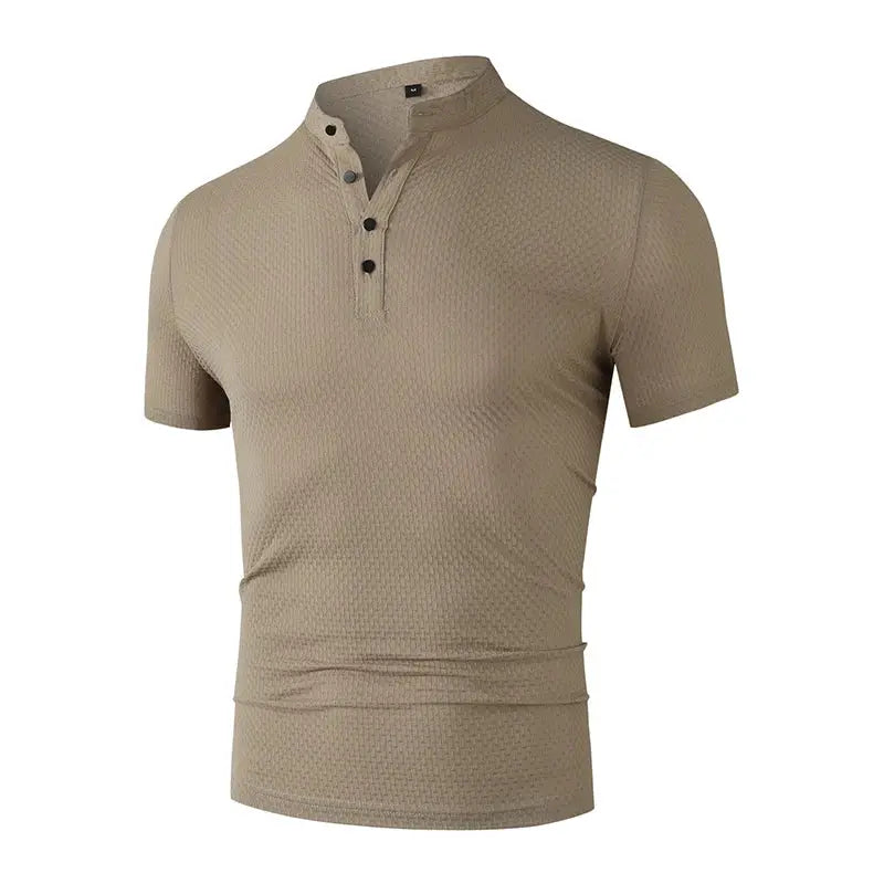 Men's beige textured short-sleeve polo shirt, breathable and versatile for summer