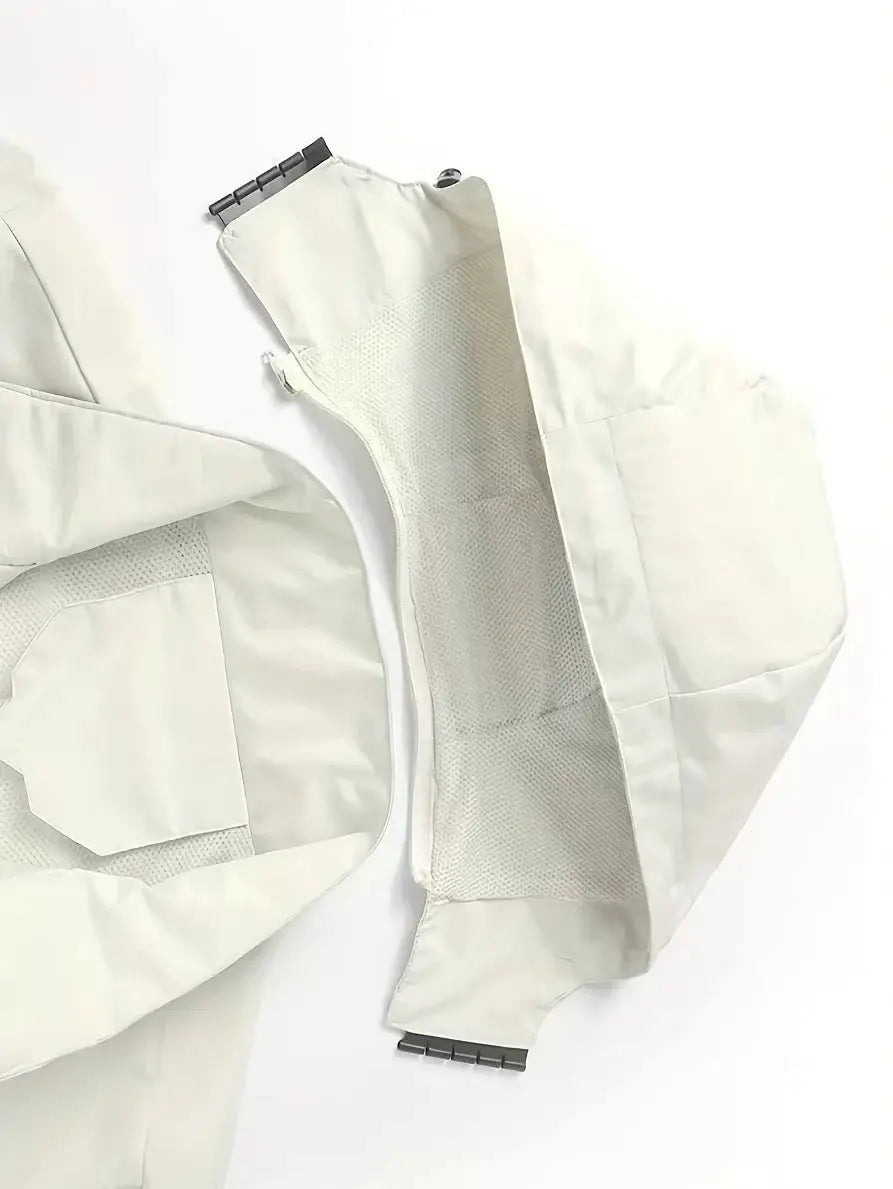 Men's waterproof lightweight hooded rain jacket by Simples Market with breathable mesh lining, light gray.