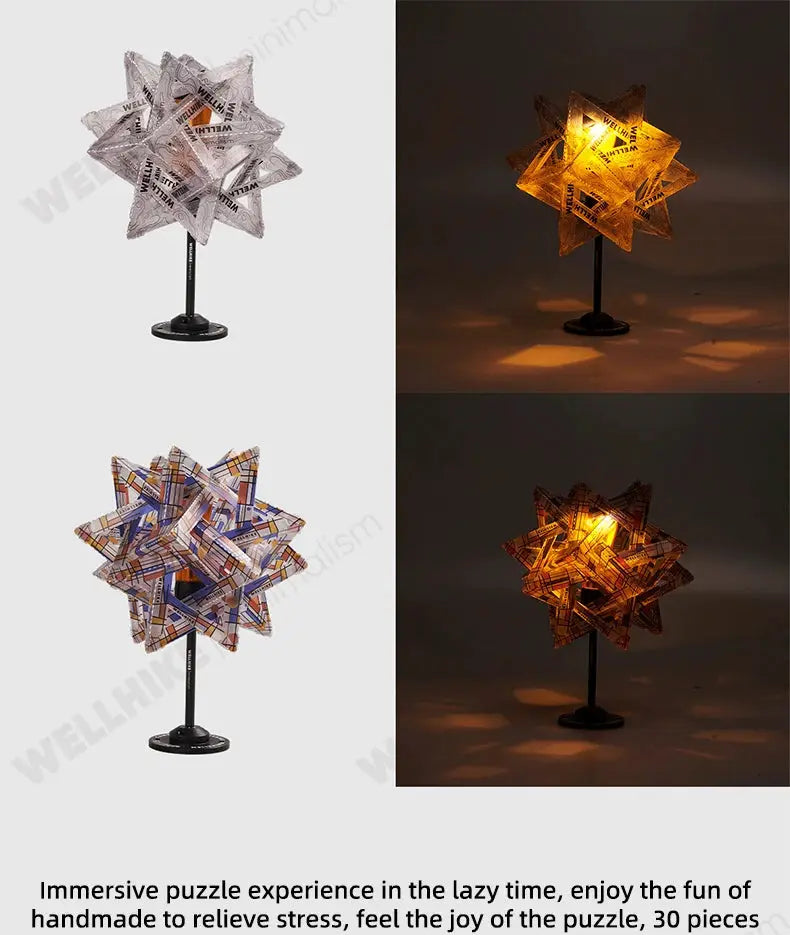 WELLHIKE star camping lamp shade by Simples Market; two designs: white translucent and plaid on black stands