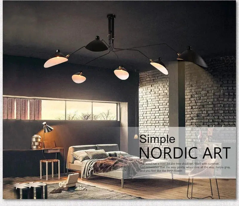 Mouille Nordic spider pendant ceiling lamp, black multi-head light with 3/6 heads for living room decor