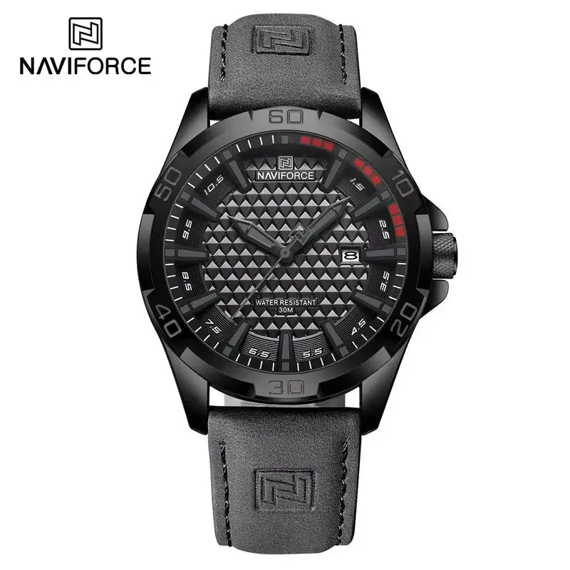 Naviforce Men Quartz Watch With Leather Strap Casual Sport Timepiece Water Resistant For Everyday Wear