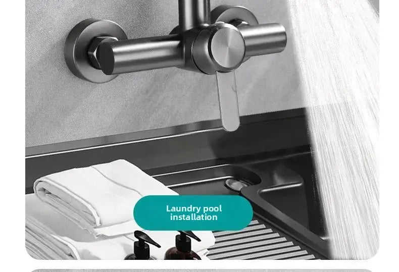 4-mode stainless steel wall-mounted kitchen faucet by Simples Market with 360° rotation and hot/cold mixer