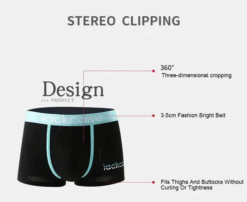 3-pack men's cotton boxer briefs by Simples Market, black with sky-blue waistband