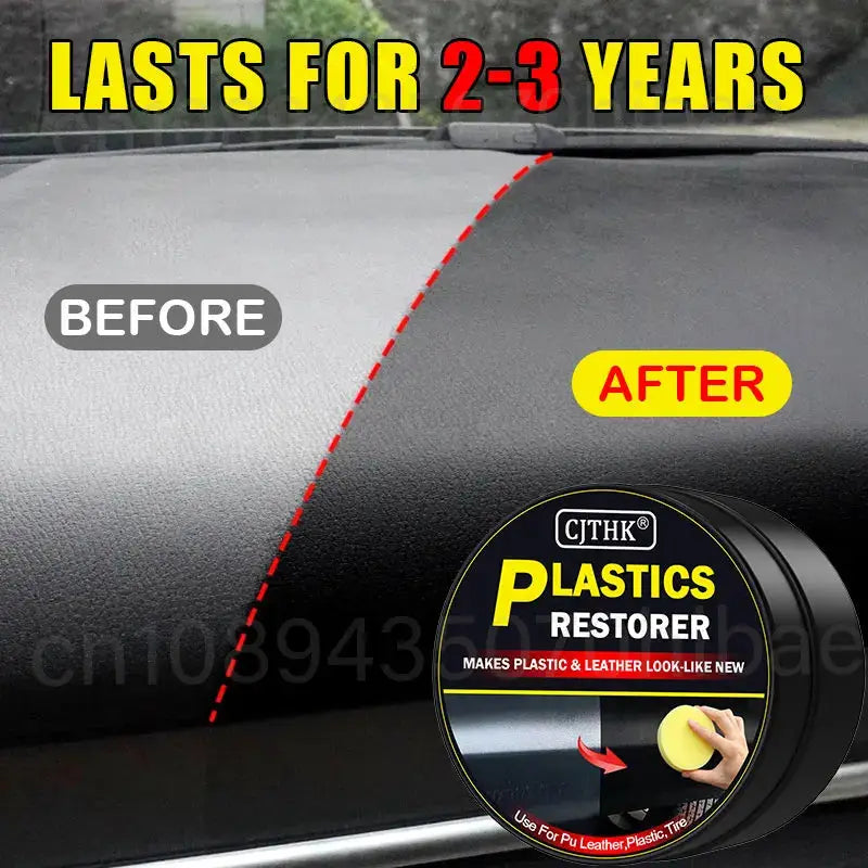 Simples Market car plastic restorer for black dashboard plastics; restores gloss and leather look.