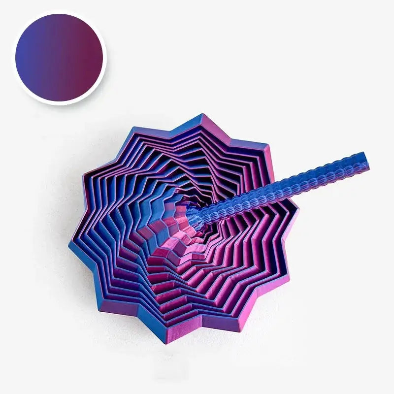 Star-shaped sensory fidget model with expanded hexagonal spiral layers in blue-pink gradient
