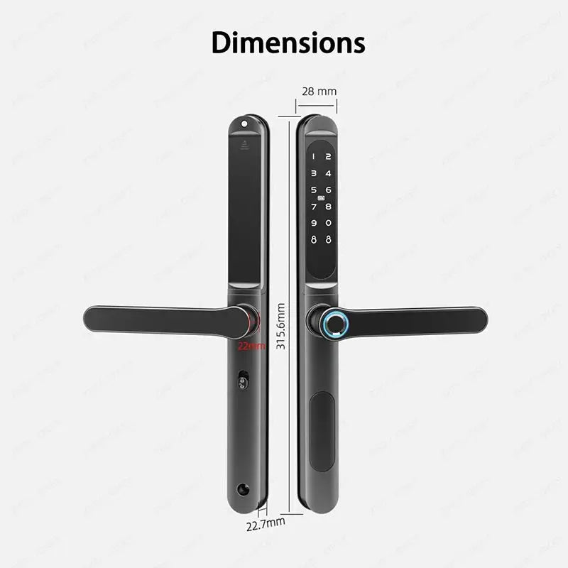 Smart lock by Simples Market; slim black waterproof sliding door with fingerprint, keypad, IC card, TTLock/Alexa compatible