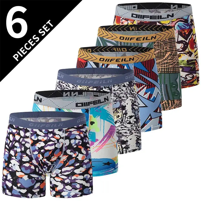 6-pack men's athletic boxer briefs by Simples Market in colorful prints