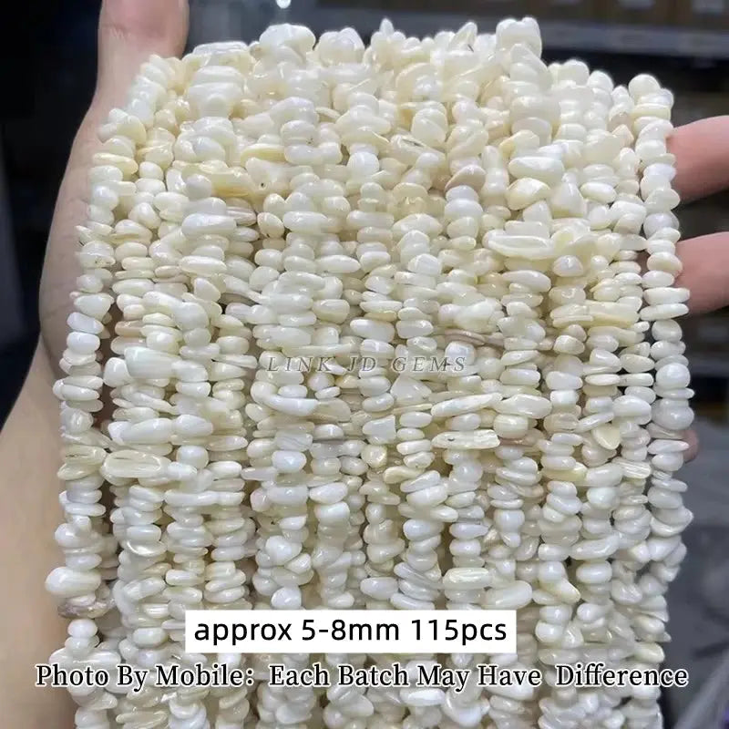 Natural shell beads, irregular smooth chips, loose spacer beads 5–8mm, 115 pcs, Simples Market for jewelry making