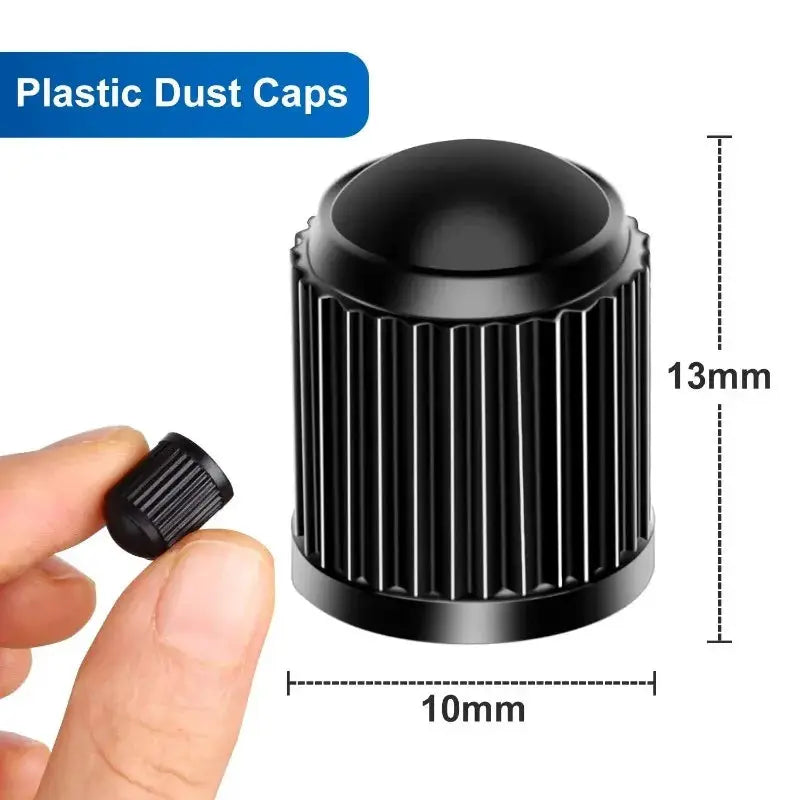 Car tire valve caps by Simples Market, 10pcs black plastic, dustproof, universal fit, 13mm tall x 10mm dia.